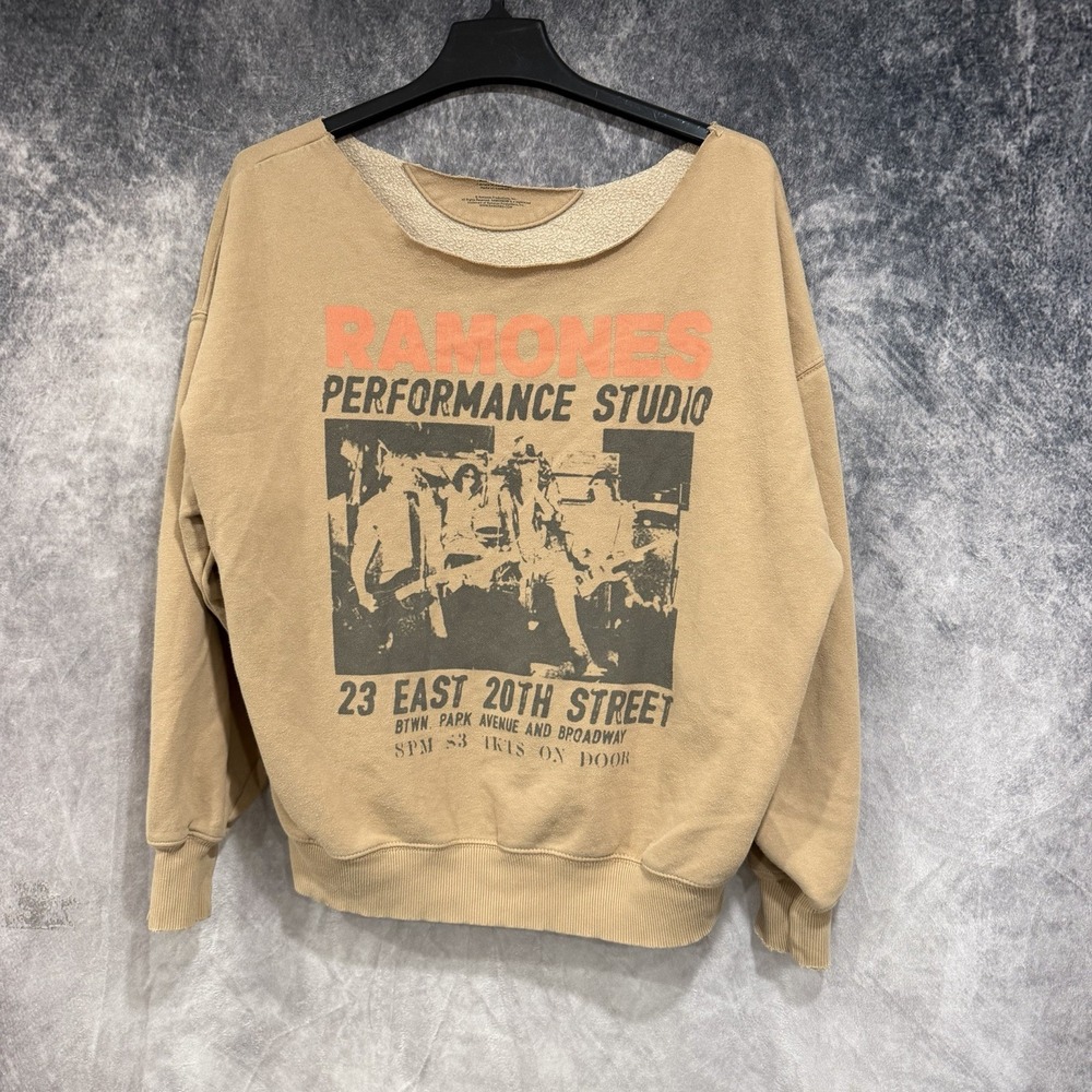 American Eagle Ramones Graphic Sweatshirt Womens XL Tan Distressed Pullover